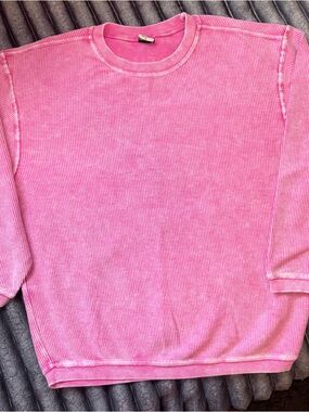 Women's Hot Pink Acid Washed Crewneck